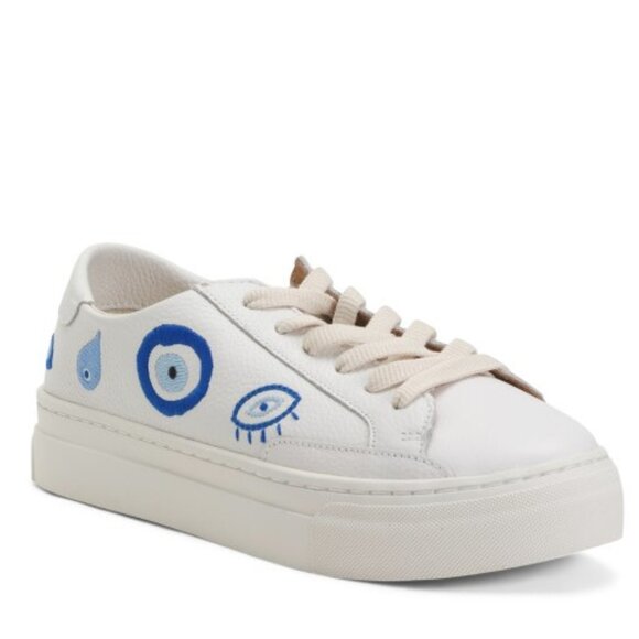 NWT SOLUDOS Leather Ibiza Platform Sneakers white for women Evil Eye Size 7.5 - Picture 2 of 4